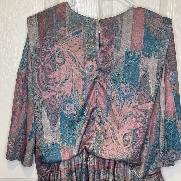 Vintage M.C.S. ltd Blouson Floral Dress Gray Mauve Blue Size 22.5 - Picture 7 of 12